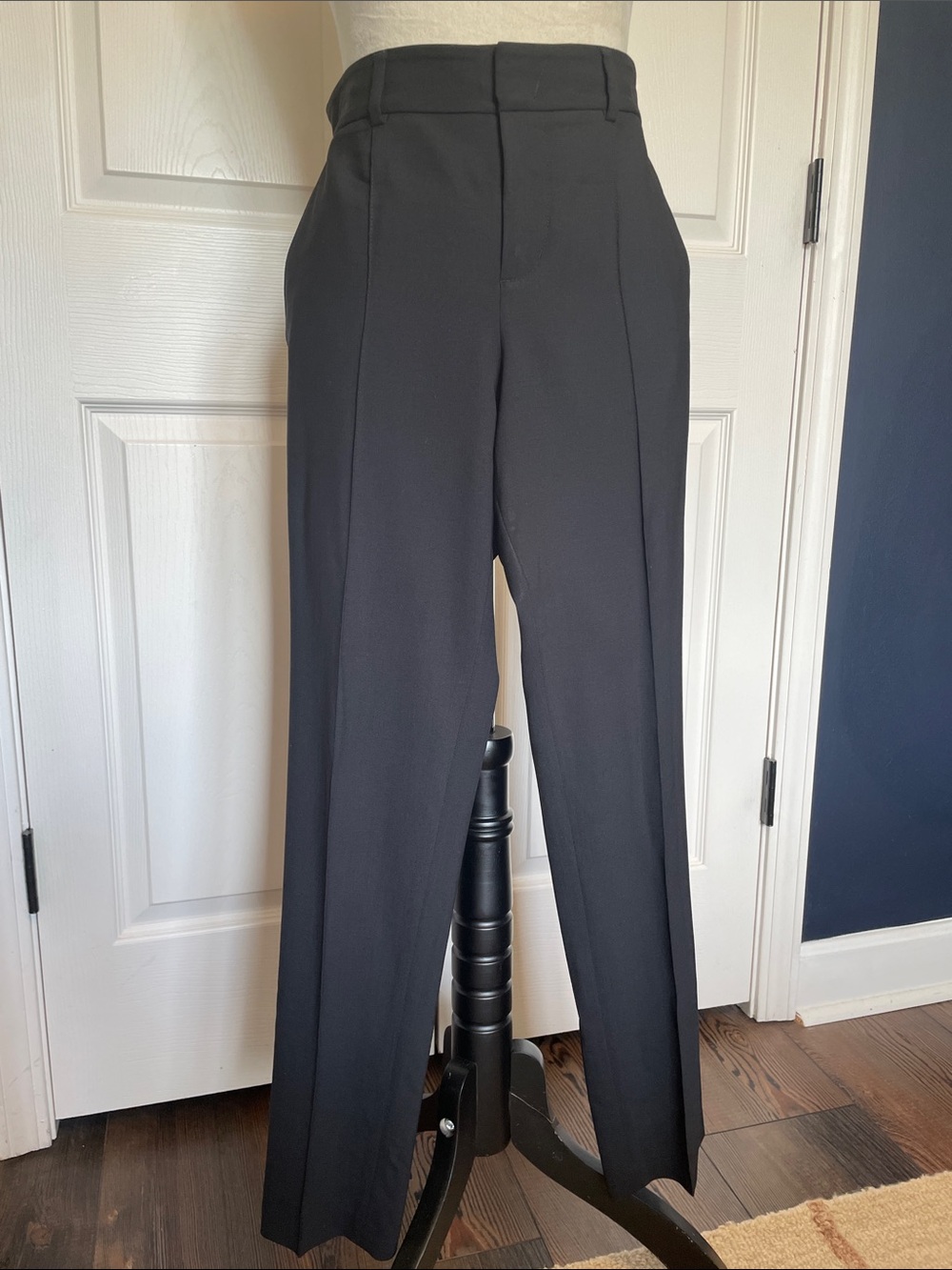 Vince Black Pintuck Wool Spandex Trouser‎ Pants Straight Leg Workwear Size 6